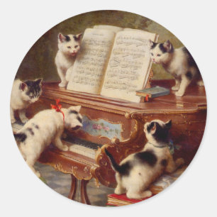 Kittens and Piano Classic Round Sticker