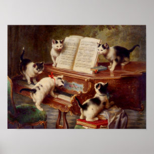 Kittens and Piano Poster