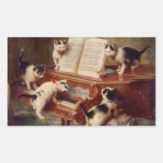 Kittens and Piano Rectangular Sticker (Front)