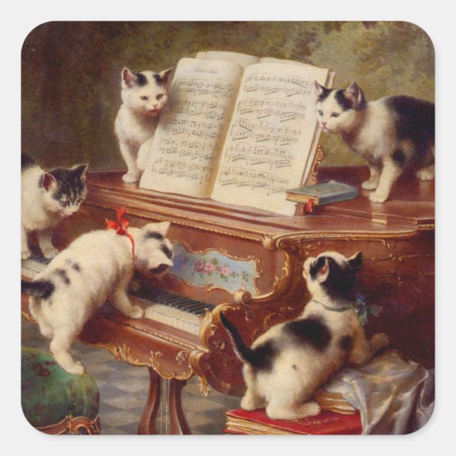 Kittens and Piano Square Sticker (Front)