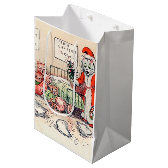 Kittens and Santa Cat, Louis Wain Medium Gift Bag (Front Angled)