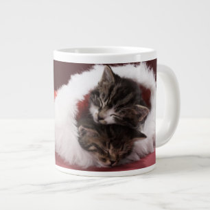 Kittens asleep together in Christmas hat Large Coffee Mug