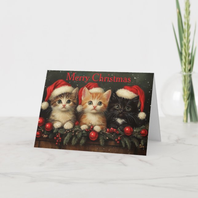 Kittens at Christmas Holiday Card (Front)