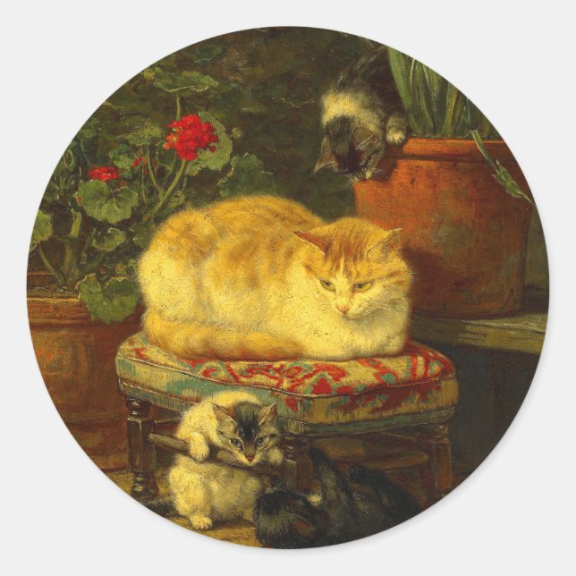 Kittens at Play Classic Round Sticker (Front)
