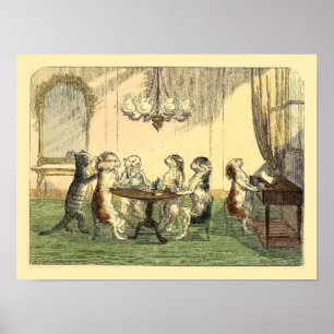 Kittens At Tea Vintage Victorian Era Art Poster