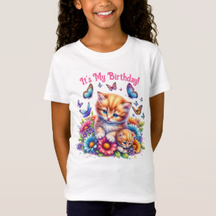 Kittens, Butterflies and Flowers Birthday T-Shirt