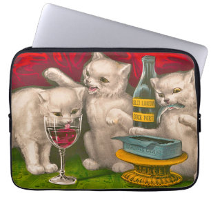 Kittens drinking and eating sardine fish laptop sleeve