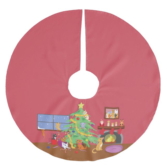 Kittens' First Christmas Brushed Polyester Tree Skirt (Front)
