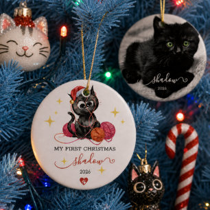 Kitten's First Christmas Custom Photo Ceramic Tree Decoration