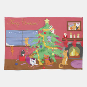 Kittens' First Christmas Tea Towel