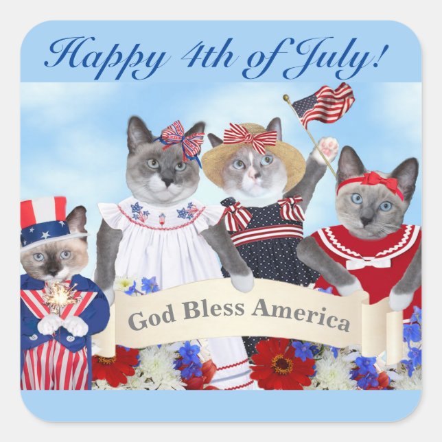 Kittens Fourth of July Square Stickers (Front)
