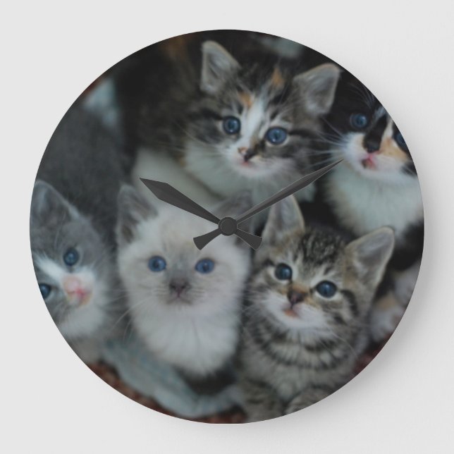 Kittens In A Basket Large Clock (Front)