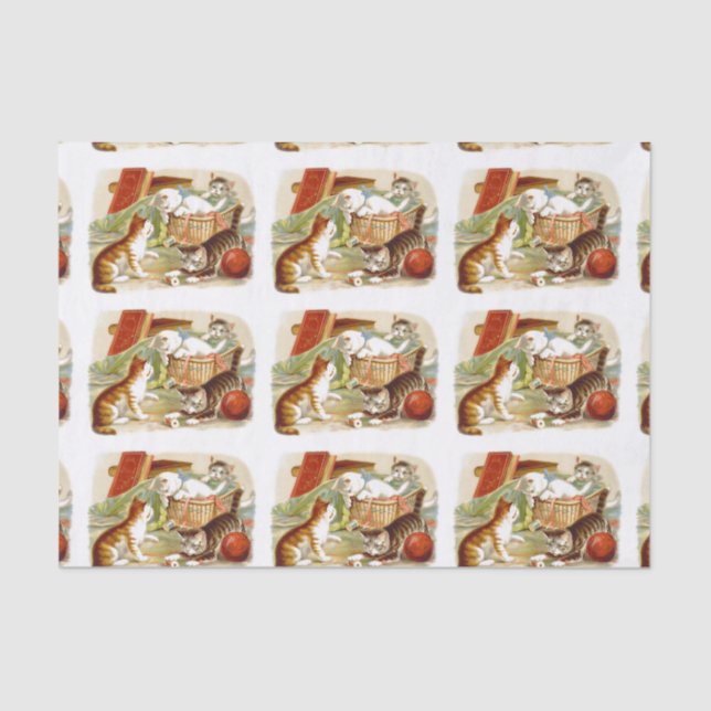 Kittens in a Basket Playing Tissue Paper (Front)
