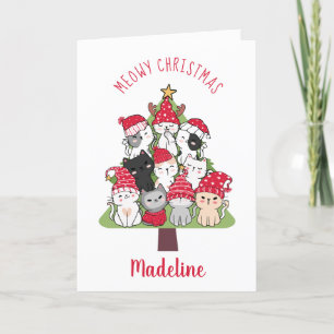 Kittens in a Christmas Tree Cute Cats Santa Hats Holiday Card