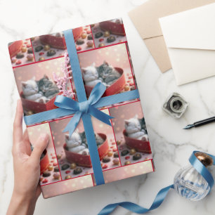 Kittens In a Red Heart Candy Box Wrapping Paper