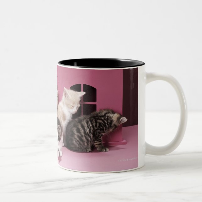 Kittens in doll's house Two-Tone coffee mug (Right)