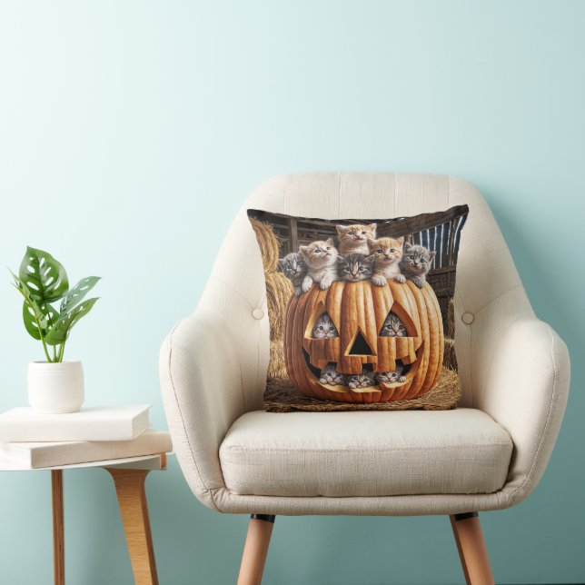 Kittens In Halloween Pumpkin Cushion (Chair)
