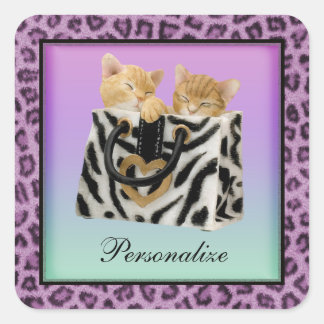 Kittens in Handbag Purple Leopard Print Stickers