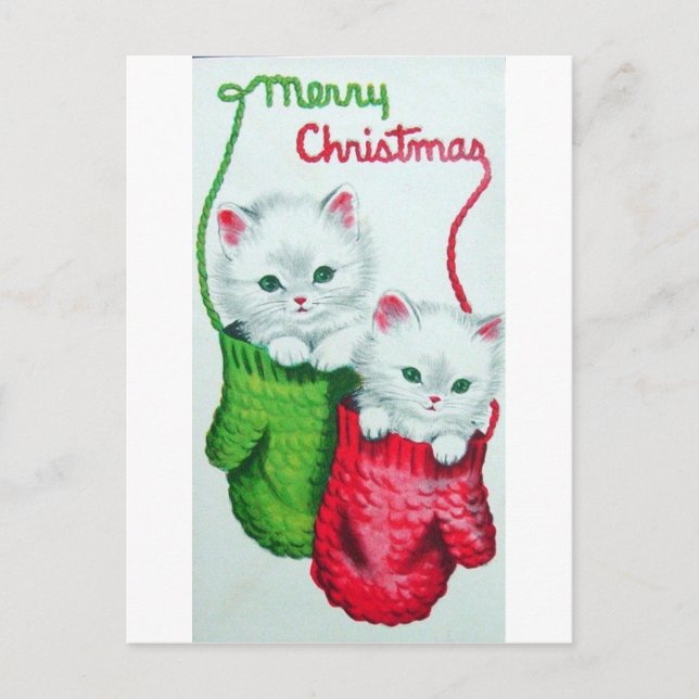 Kittens in Mittens Merry Christmas Holiday Postcard (Front)