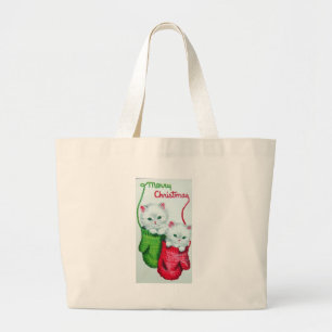 Kittens in Mittens Merry Christmas Large Tote Bag
