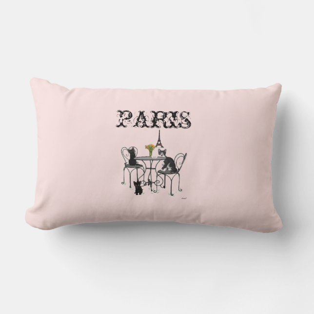 Kittens in Paris Pink Lumbar Pillow (Front)