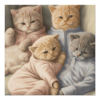 Kittens in pyjamas poster print