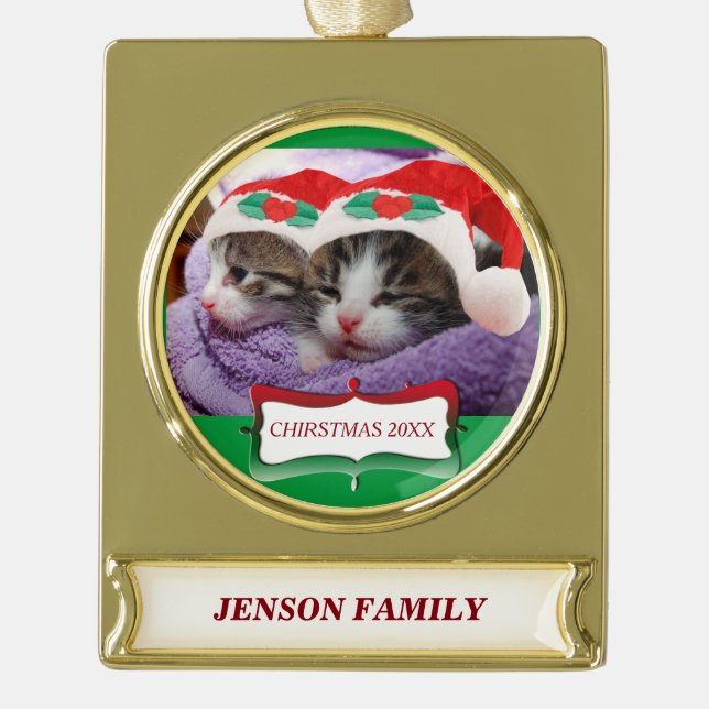 Kittens in Santa Hats Christmas 20XX Ornament (Front)