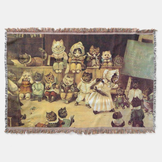 Kittens of a Cat's School, Louis Wain Throw Blanket (Front)