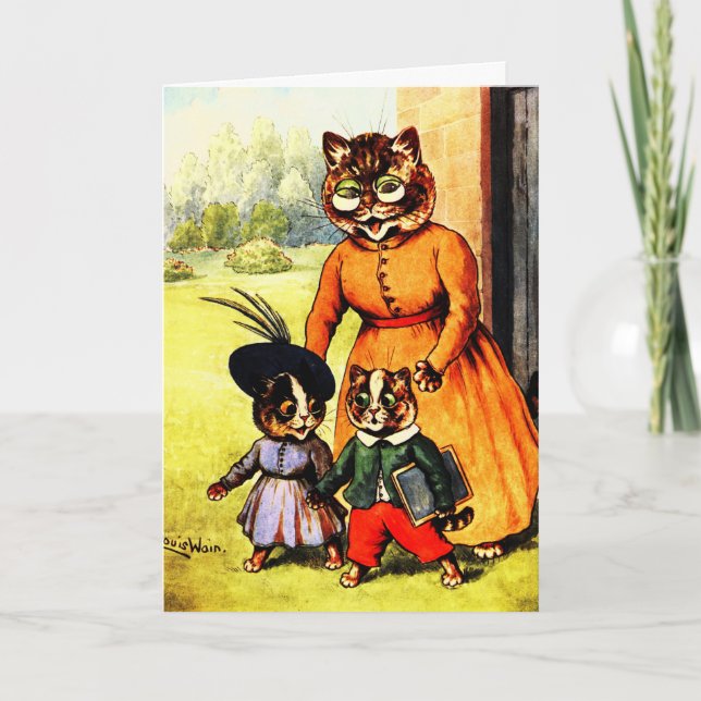 Kittens Off to School Louis Wain Card (Front)
