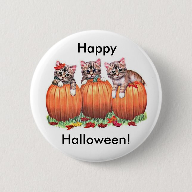 Kittens on Pumpkins for Halloween 6 Cm Round Badge (Front)