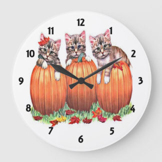 Kittens on Pumpkins Wall Clock