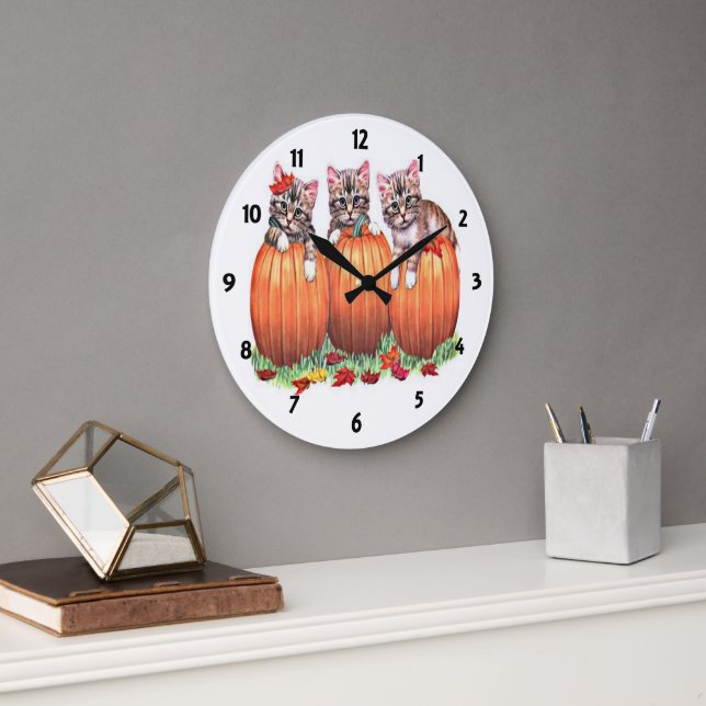 Kittens on Pumpkins Wall Clock (Office)