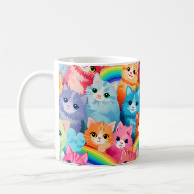 Kittens on Rainbows Sweet Cats in Many Colours Coffee Mug (Left)