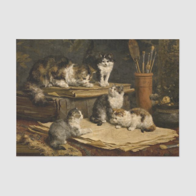 Kittens Painting by Carl Reichert Tissue Paper (Front)