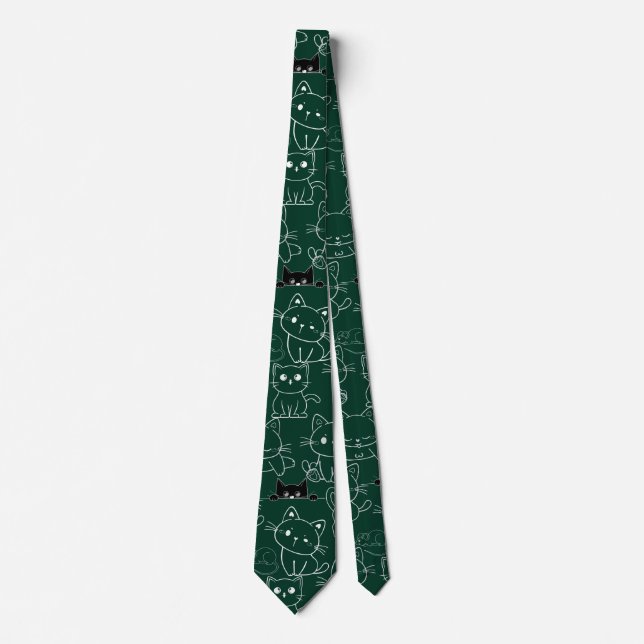 Kittens Pattern.b. KITP01 🐱.DGreen BG Tie (Front)