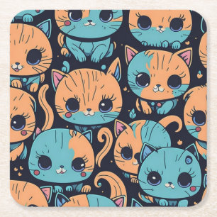 Kittens pattern square paper coaster