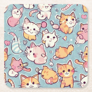 Kittens pattern square paper coaster