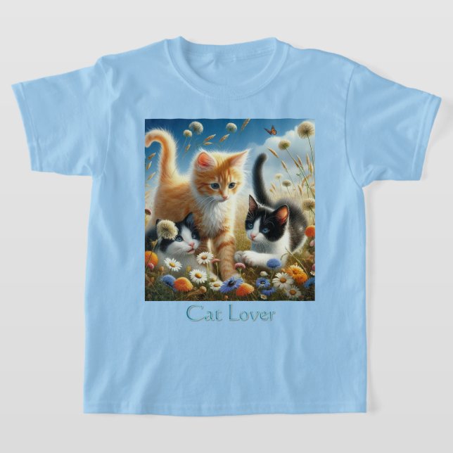 Kittens Playing in Garden Cat Lover  T-Shirt (Laydown)