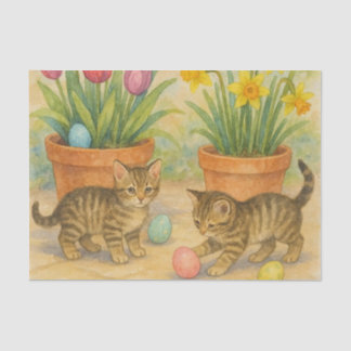 Kittens Playing with Easter Eggs Tissue Paper