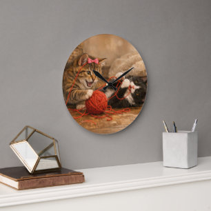 Kittens Playing with Yarn Acrylic Round Wall Clock
