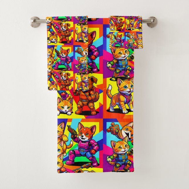 Kittens - Puppies Kids Bathroom Bath Towel Set (Insitu)