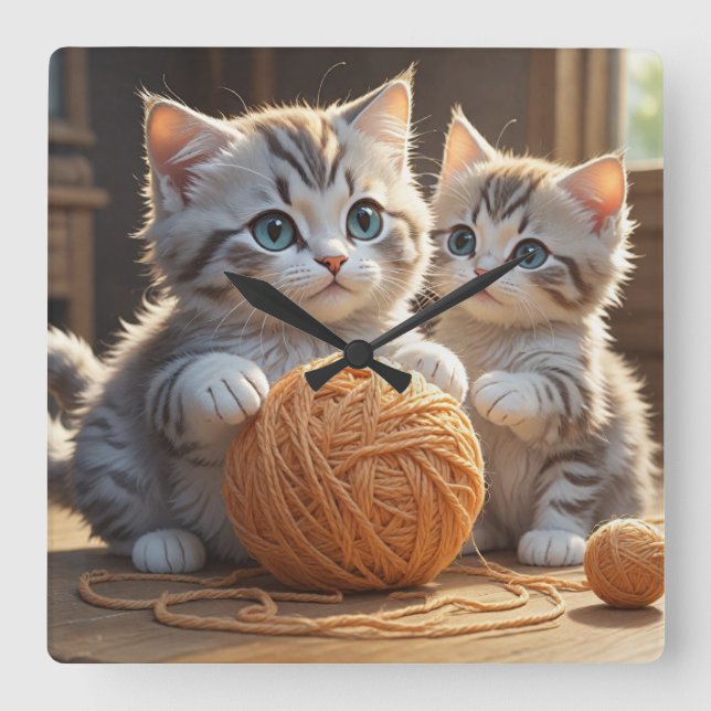 Kittens Square Wall Clock (Front)