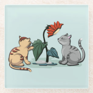 Kittens Summer Delight Seafoam Green Glass Coaster