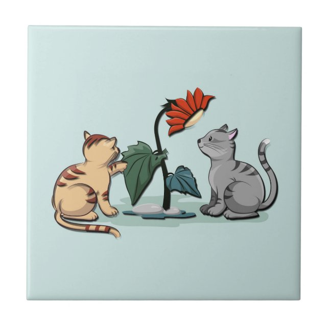 Kittens Summer Delight Seafoam Green Tile (Front)
