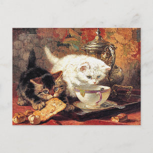 Kittens -Tea for Two - Cat Painting Postcard