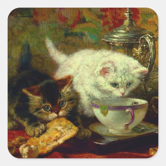 Kittens Tea Party Square Sticker (Front)