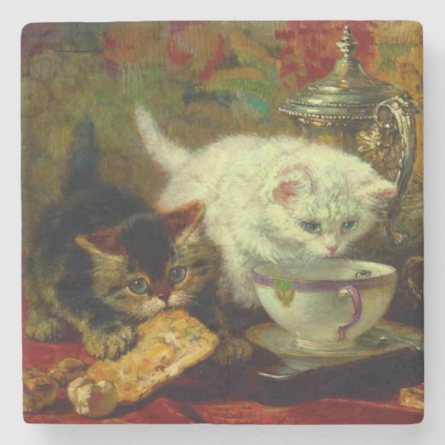Kittens Tea Party Stone Coaster (Front)