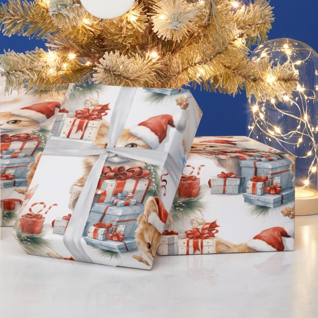Kittens unwrap Christmas presents! Wrapping Paper (Holidays)