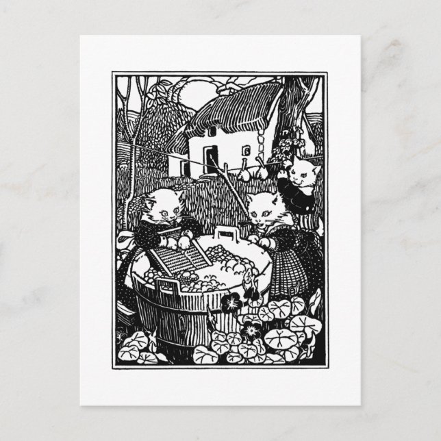 Kittens Washing Mittens Nursery Rhyme Postcard (Front)