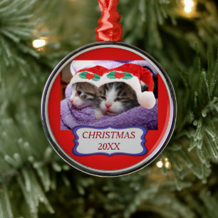 Kittens With Red Santa Hats Christmas 20XX Round Metal Tree Decoration